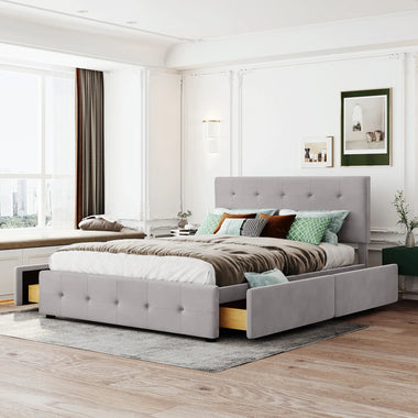 Lit rembourré avec 4 tiroirs - GoDesign.ma