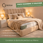 Pack Chambre Complet 160x200 – Lit + Matelas + 2 Chevets - GoDesign.ma